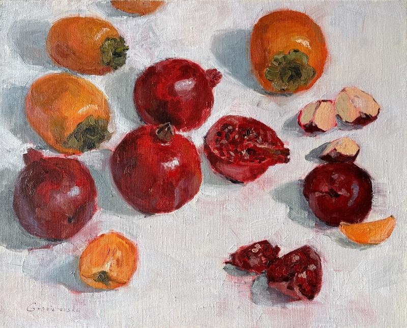 Original art still life oil painting «Winter delights» 15,7*19,6 in