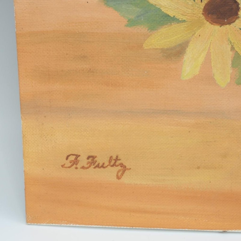 Painting Acrylic on Canvas Board Panel Floral Still Life Flowers in Basket gallery