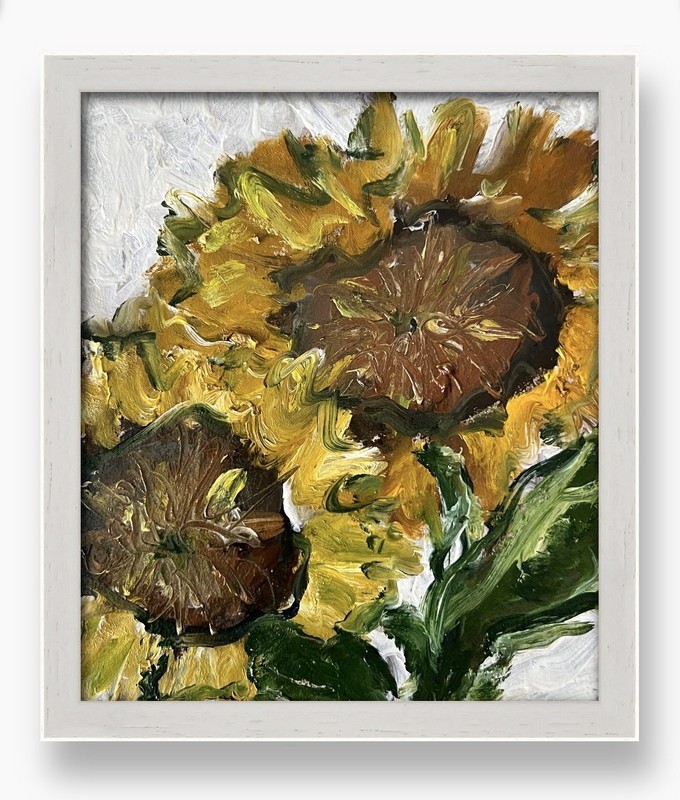 Sunflowers Abstract Art Sunflowers Field Plein Air Oil Painting Outsider Art 7×8