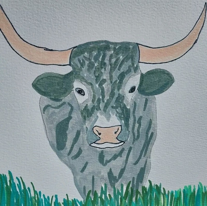 Cow Original Painting Whimsical Folk Art Animal Painting 8×8 Signed Bull Ox GAT