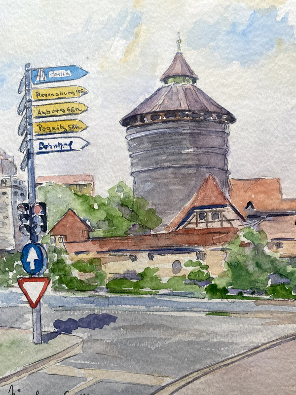 Aquarell Signiert Hoffmann °Nürnberg Spittlertor Bayern Altstadt Antik Verkehr gallery