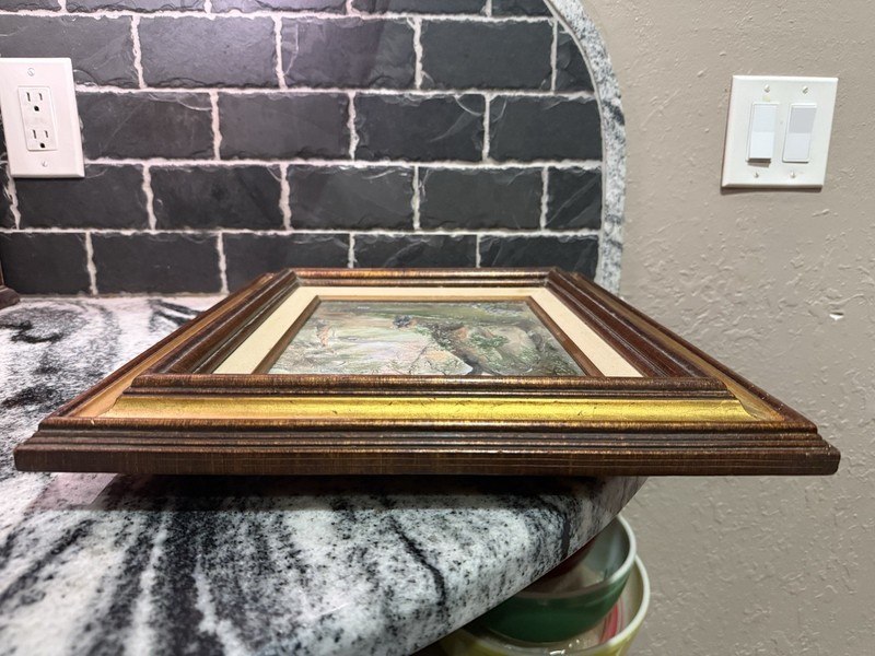 Vintage Framed Painting Child on a Log 17 3/4” x 15” Frame gallery