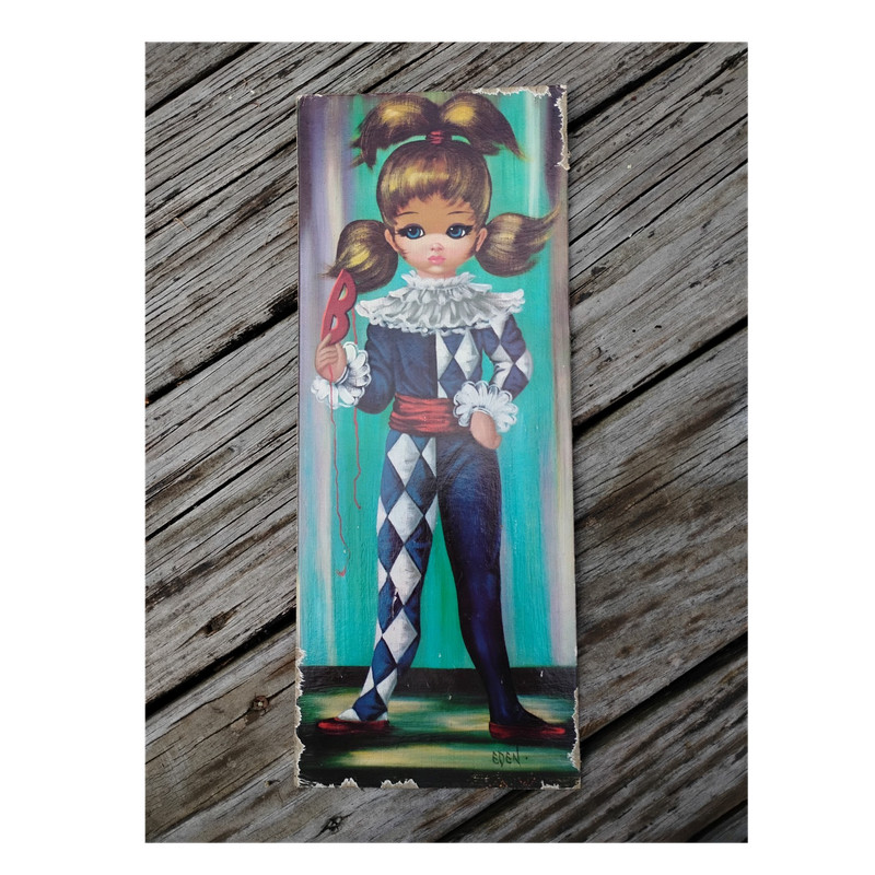 Eden Set of 3 Acrylic Paintings on Canvas Vintage Children Harlequin Music