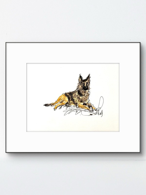 Original Abstract Expressionism 9×12 German Shepard Handmade Signed Fine Art 25