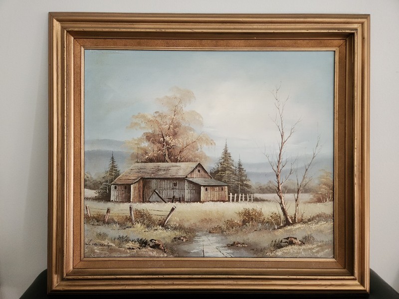 J Medina Signed Original Painting Oil On Canvas Vintage Landscape Framed 24×20