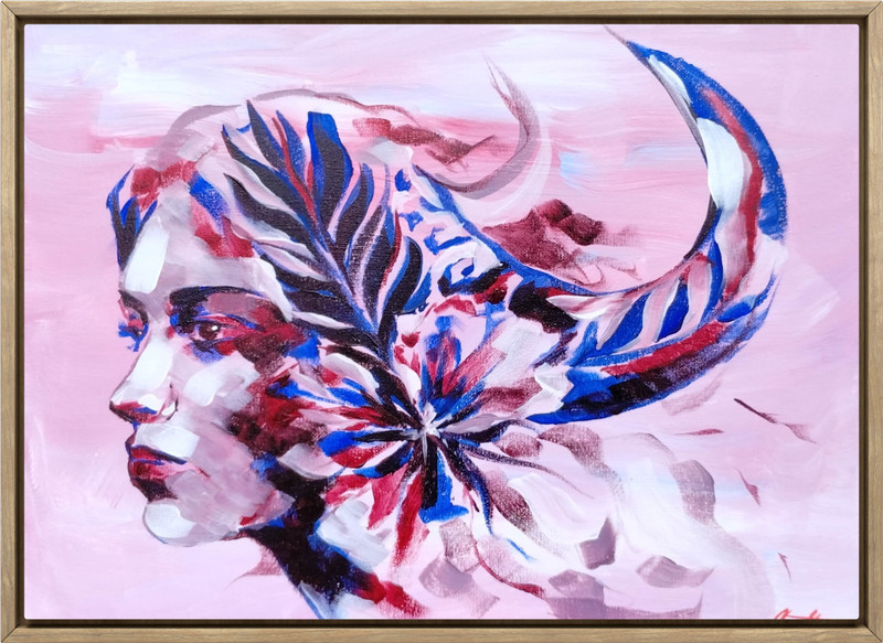 Original Female 12×16 Horns Woman Painting Acrylic Canvas Figurative