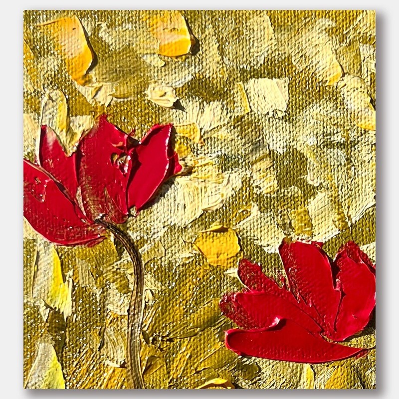 Red Poppies oil painting 8" x 8" palette knife contemporary art Monica Fallini gallery