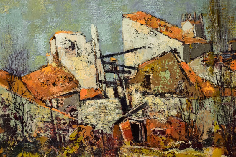 1969 French Oil Painting Village Landscape Jacques Sokol Signed Impressionist gallery