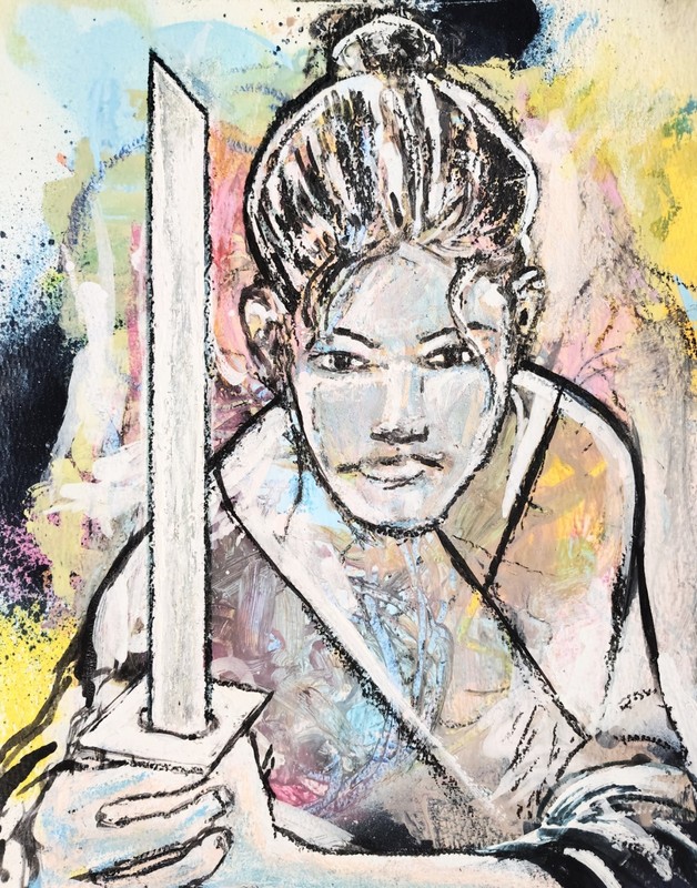 9 inch x 12 inch – Abstract Samurai Drawing – NO FRAME by A. Avila