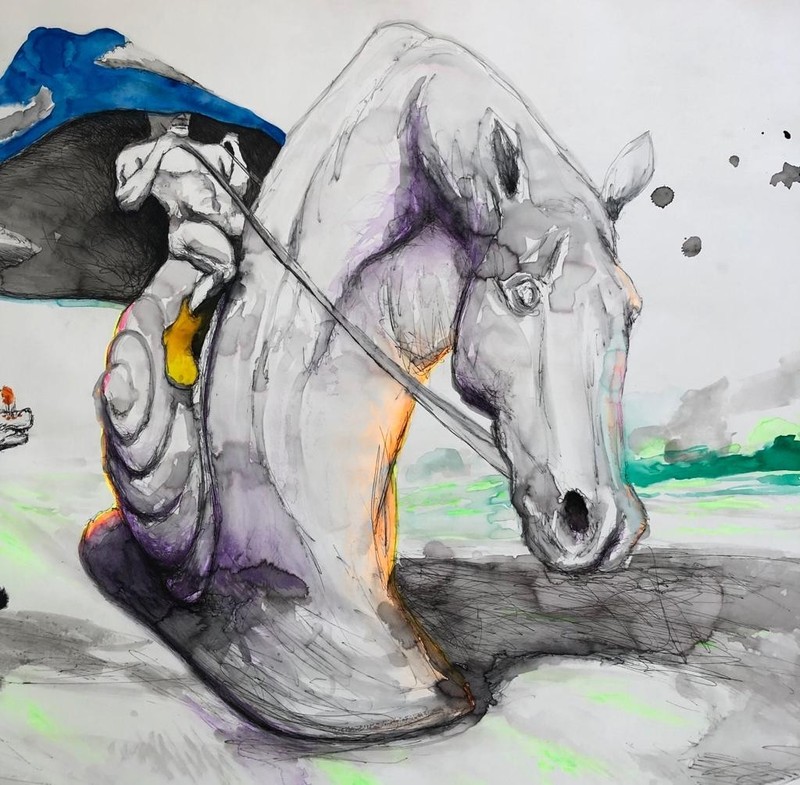 ALAIN DONATE ACRÍLICO ORIGINAL DE TÉCNICA MIXTA, TINTA ,CARTÓN 30"x 23"CUBAN ART gallery
