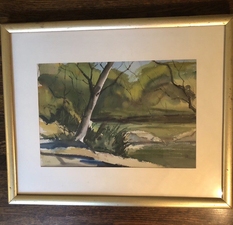 Original Matted Framed Watercolor Landscape Earthy Tones Moody 21.5x17.25 NICE! gallery