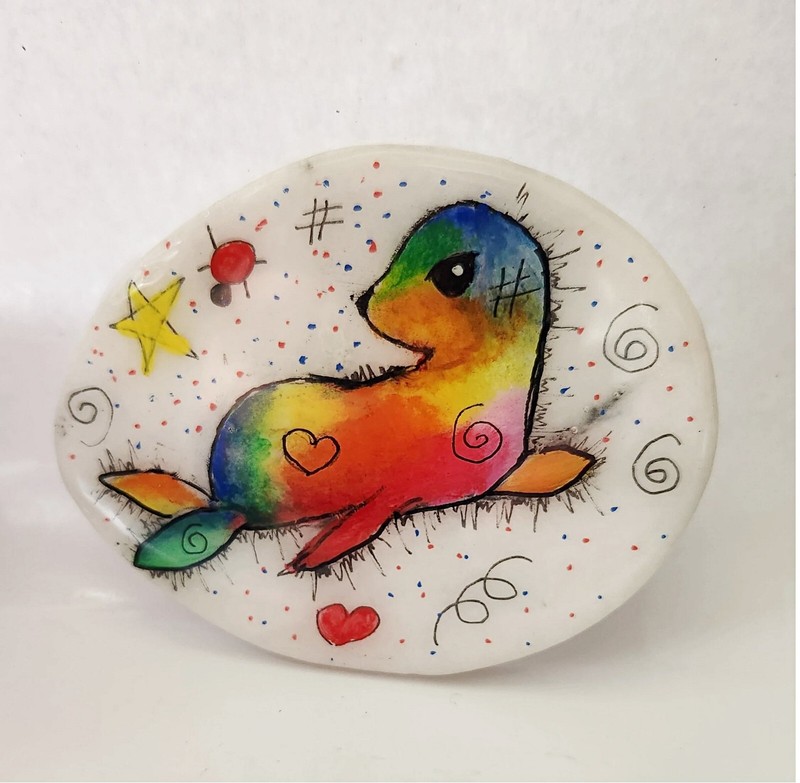 Seal Hand-painted rock, Whimsical decor art
