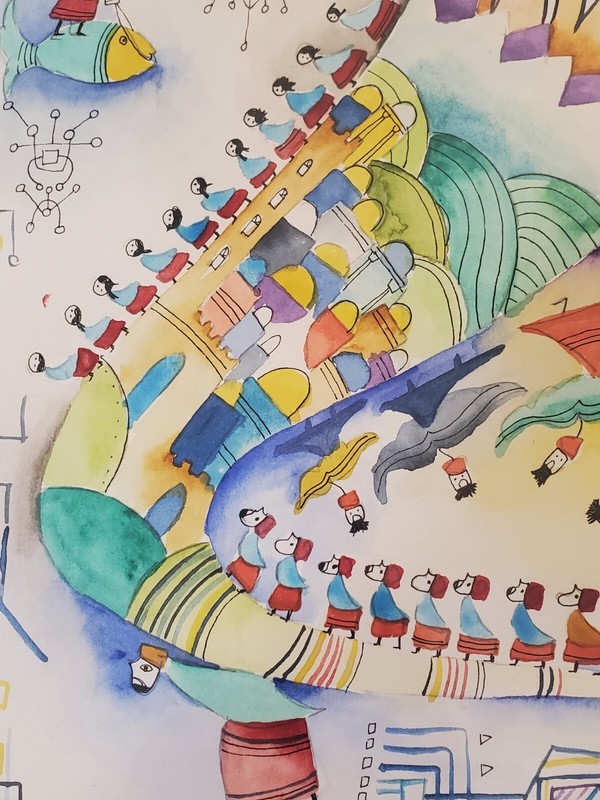 Raphael Abecassis Original Watercolor on Paper 12" X 12" Judaism Surrealism gallery