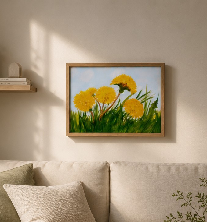 Original Oil Painting Yellow Dandelion Wall Art Floral Meadow Painting Nature gallery