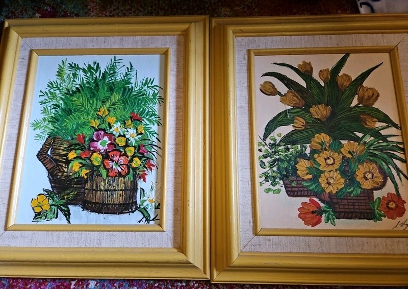 Two Bright Original Floral Oil Paintings by C Hayden Framed & matted 15″x 13″