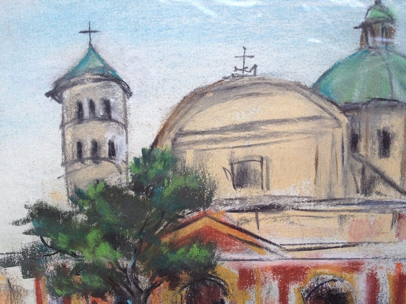 Franz Ehmke *1928 -2018 DDR Painter Pastel Italy Ravenna Cathedral Facade gallery