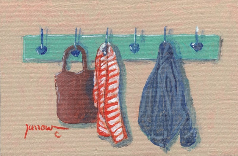 ORIGINAL ART HAND PAINTED STILL LIFE VINTAGE COAT RACK COLORFUL US BY SUE FURROW