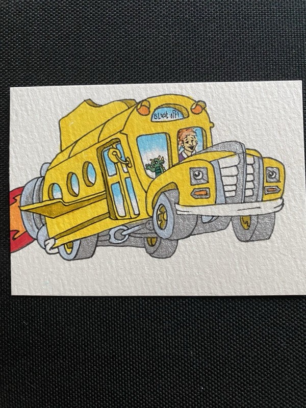 Magic School Bus ACEO hand painted Art trading card acrylic micron 2.5×3.5