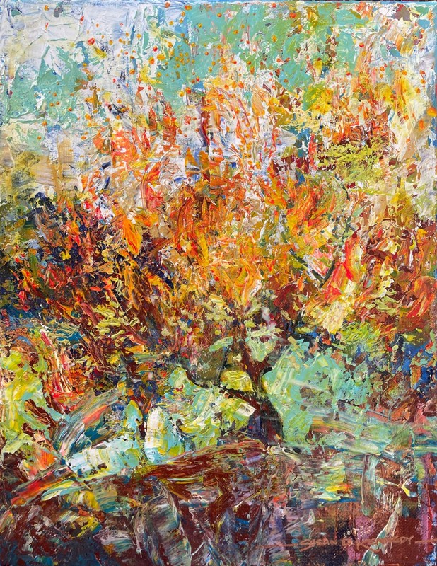ORIGINAL Small Painting On Canvas MAKE AN OFFER “Burning Bush II”Susan Kennedy