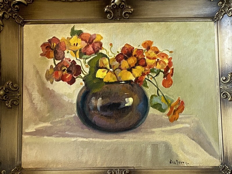 Vtg Signed Texas Artist Original Painting Flowers Willie Berry Framed Ornate gallery