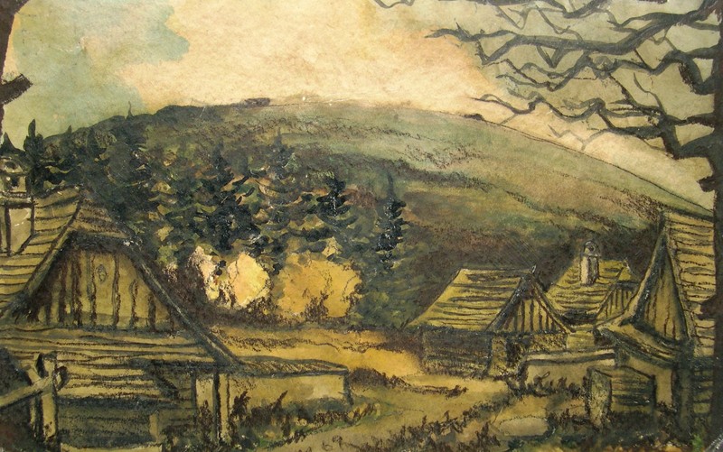 Jindrich Mahelka 1919-1990 attr./watercolor village landscape in the Czech Republic 1969