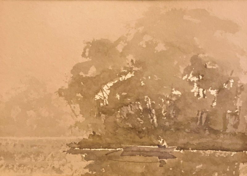 GIORGIO CARPENTIER Framed Watercolor Impressionist Landscape Lake Boat Fisherman gallery