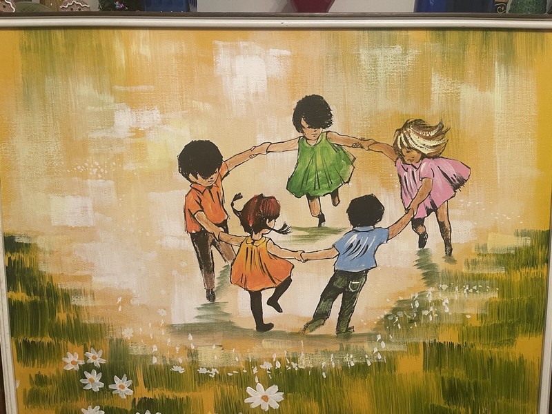 37” X 37” Framed Canvas Signed “Ring Around The Rosie” Painting Art Painting gallery