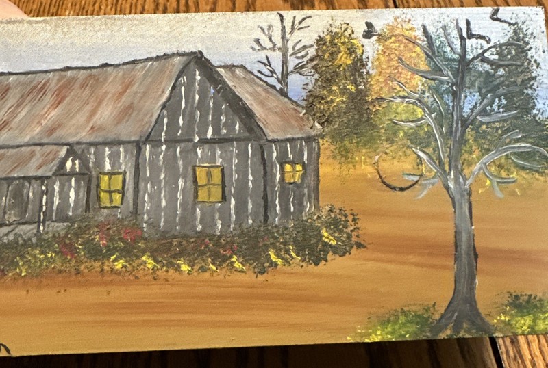 VTG Hand Painted Folk Art Masonry Trowel Rustic Cabin Signed S. Gillihan gallery