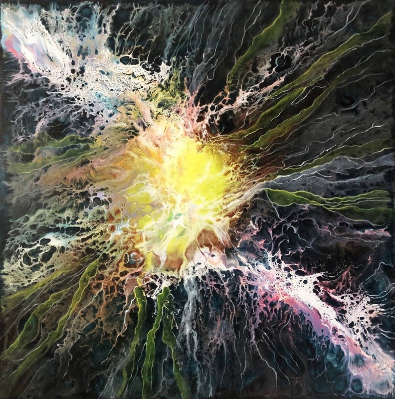 Original Acrylic pour painting on canvas Fluid art Abstract painting 20×20″