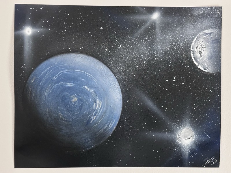 Original Water Planet and Moon Artwork – 11×14 Handmade Wall Art