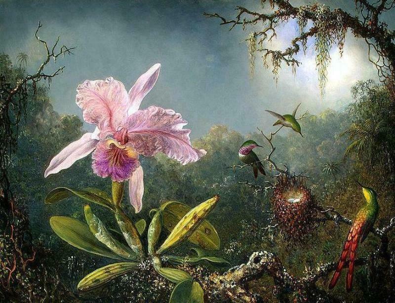 MQ-OP0118 100% Handmade Painted Flowers Birds Net Oil Painting Art On Canvas