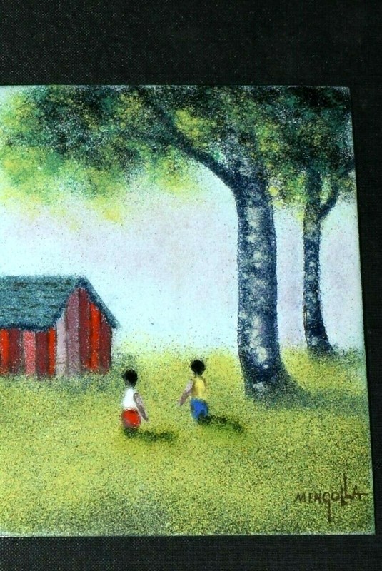 Vintage DOM MINGOLLA Enamel on Copper Painting Signed #2 gallery