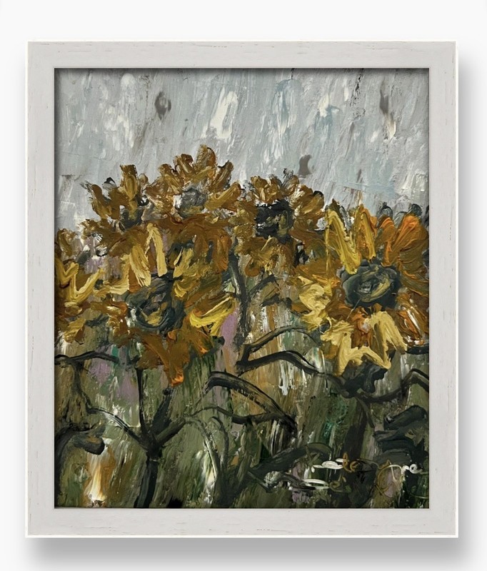 Rustic Sunflowers Original Art Framed Sunflowers Field Painting Country Decor 8”