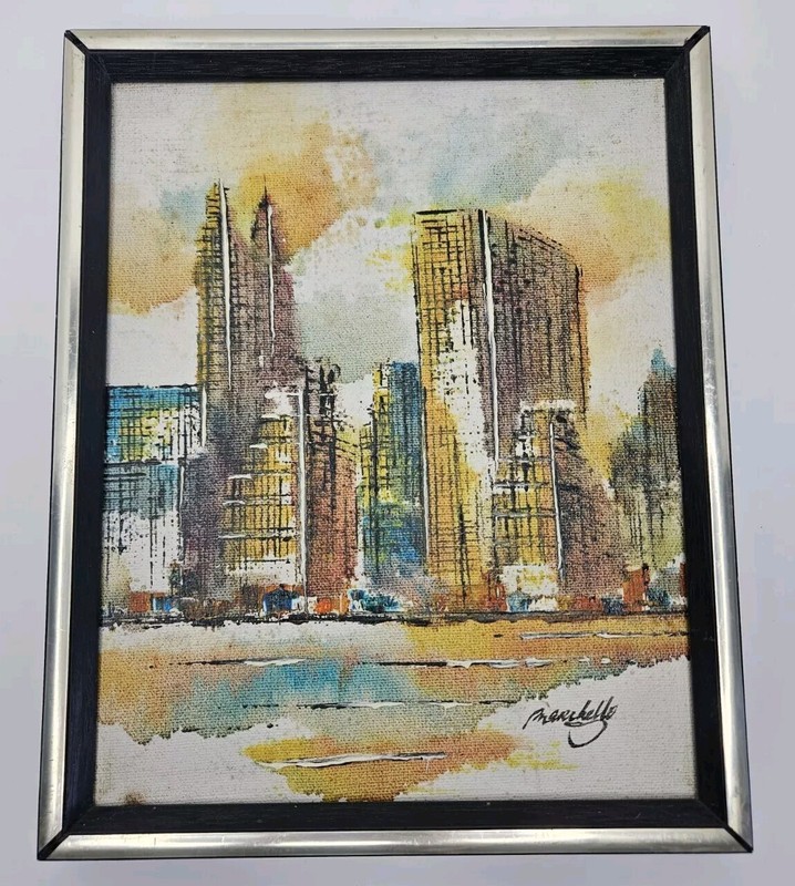 Adriano Marchello Vintage City Scene Oil Painting On Canvas Framed 11×9″