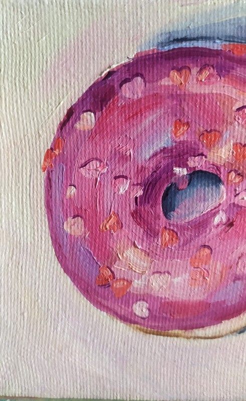 oil painting on canvas hand painted art with a purple donut with colored hearts gallery