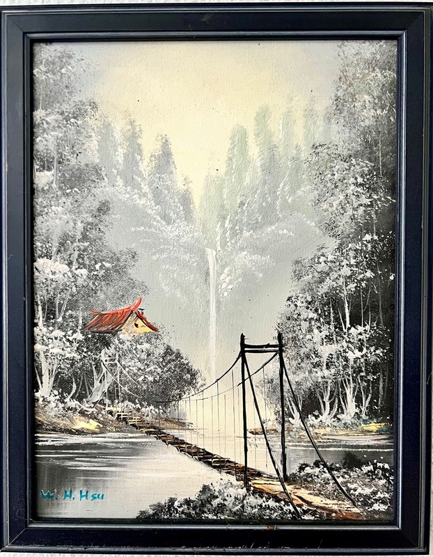 Vintage Japanese oil painting. 1 of 1 Frame is 13 1/4 inches tall by 10 3/4 wide