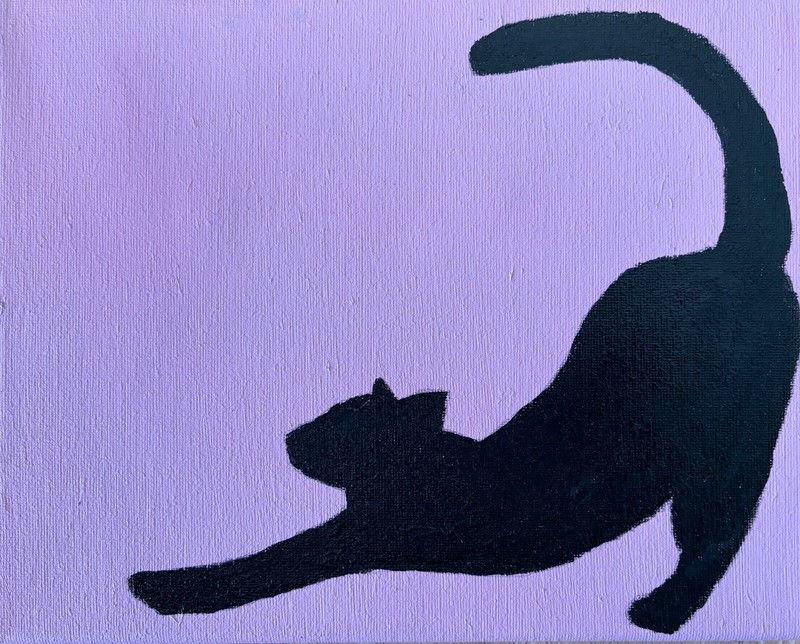 Black Cat on Pink Background oil painting original
