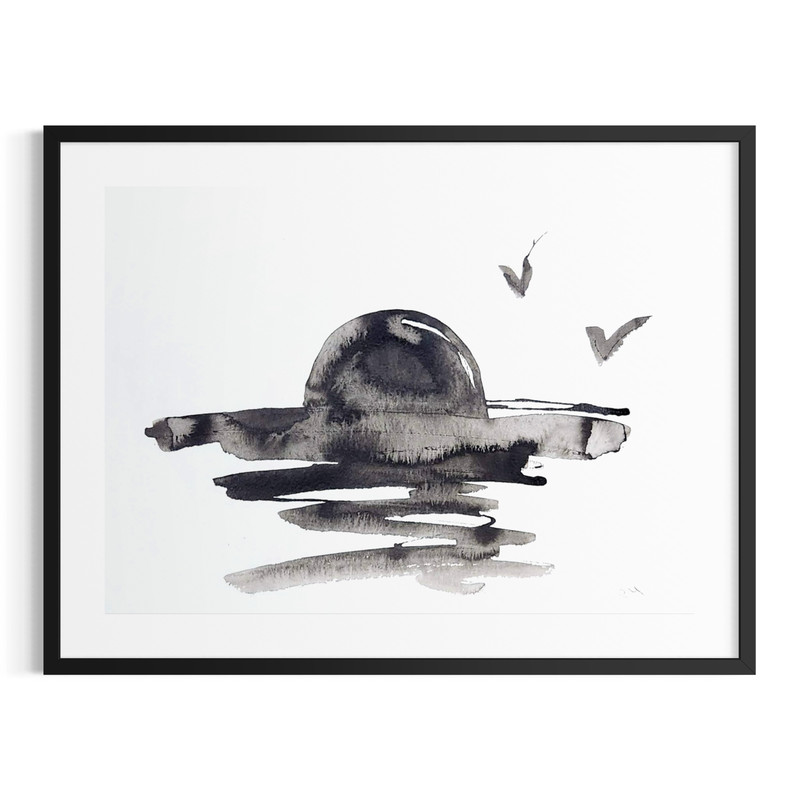 Original Abstract 9×12 Black White Landscape Canvas Wall Art Minimalist Signed