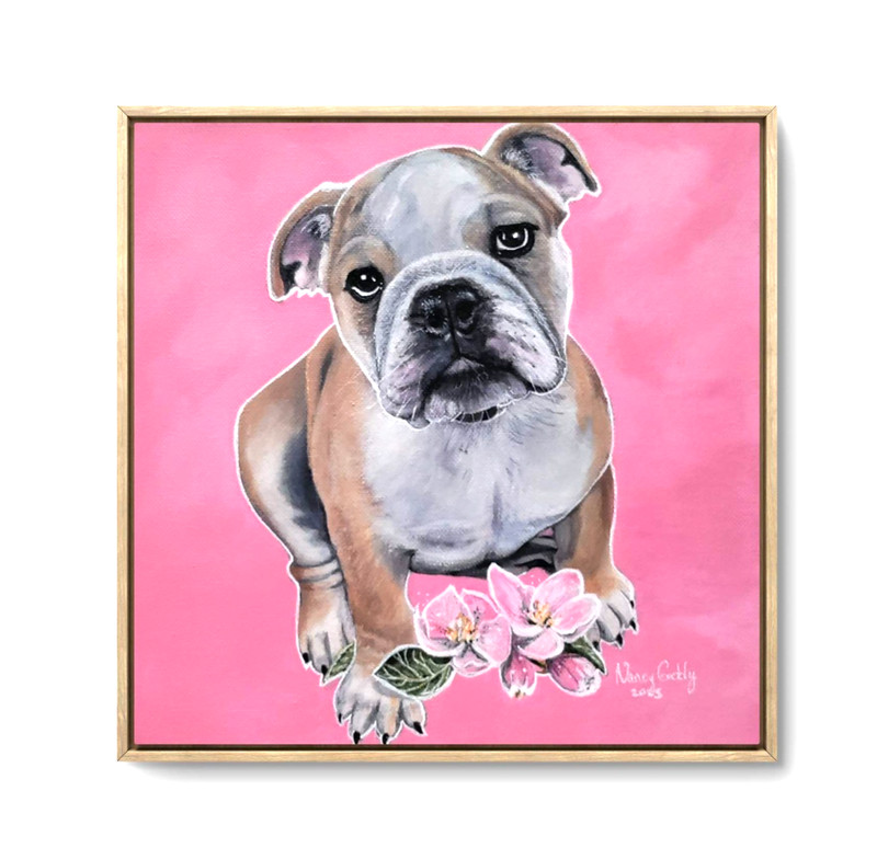 Original Colorful 10 x 10 Pinky Pup Acrylic Canvas Painting
