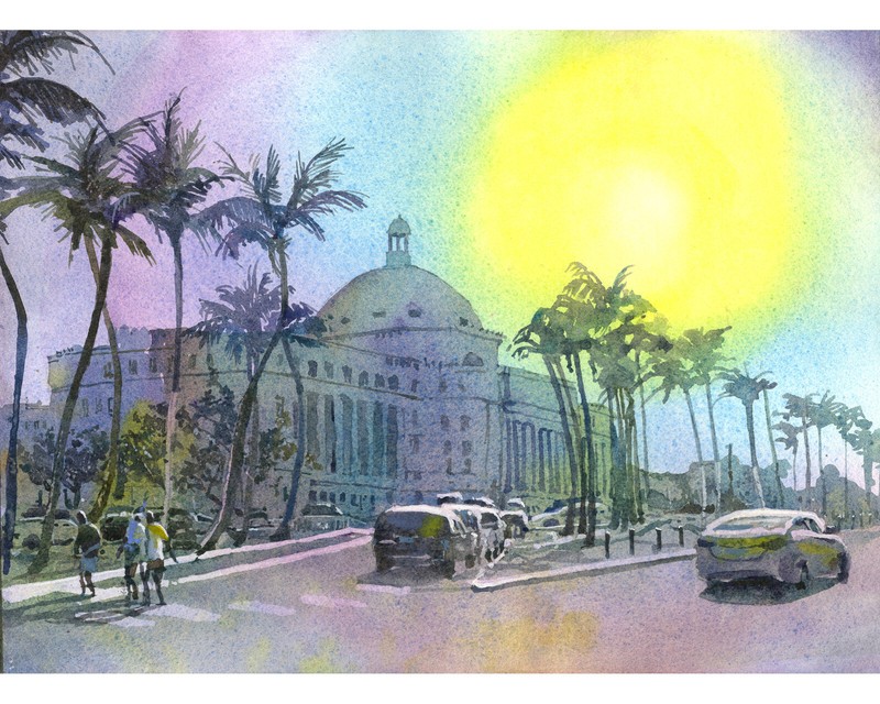 Watercolor Painting Puerto Rico Capitol –Architecture watercolor (original)