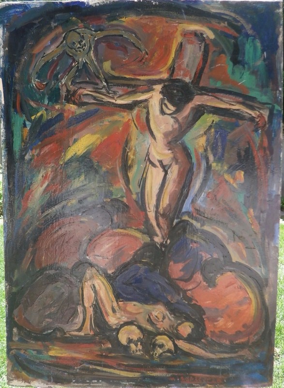 Christ, Mary Magdalene, Followers & Death Oil Painting-1960s-Maxim Bugzester