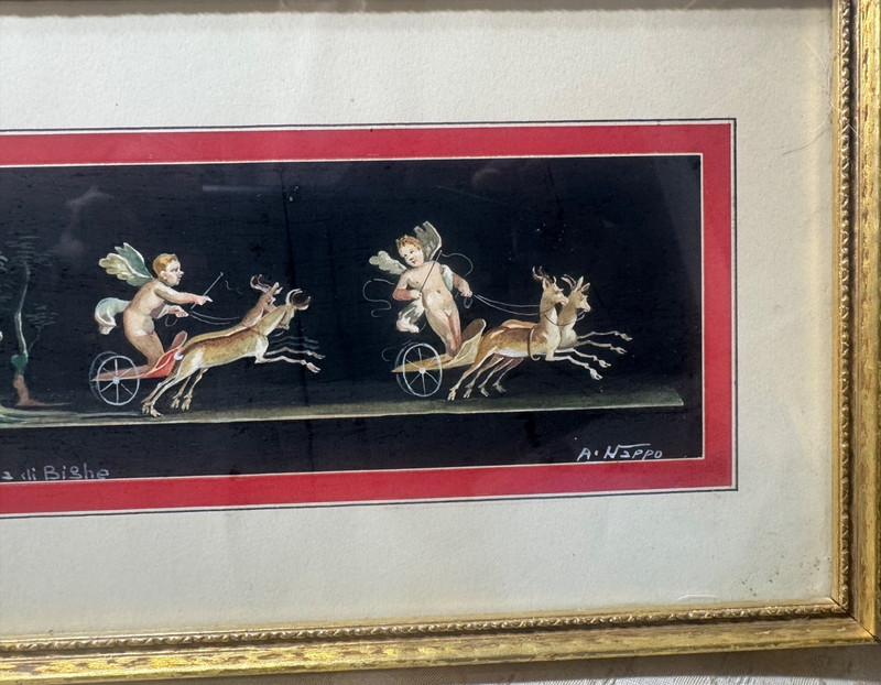 A Nappo "Pompei–Casa Dei Vetti–Corsa di Bighe" Gouache Painting - Signed/Framed gallery