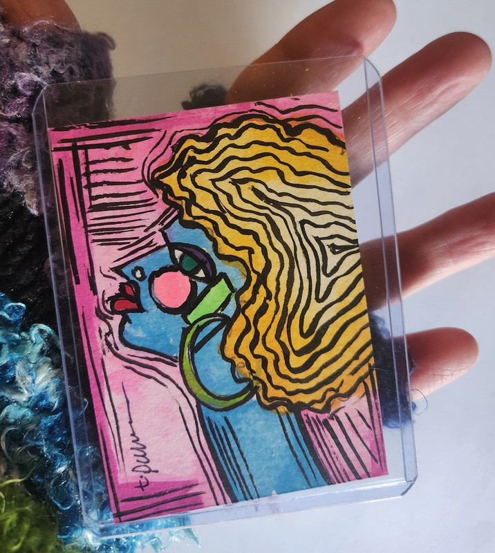 Original ACEO Watercolor Abstract Pop Art Groovy 1970s Woman Face Painting