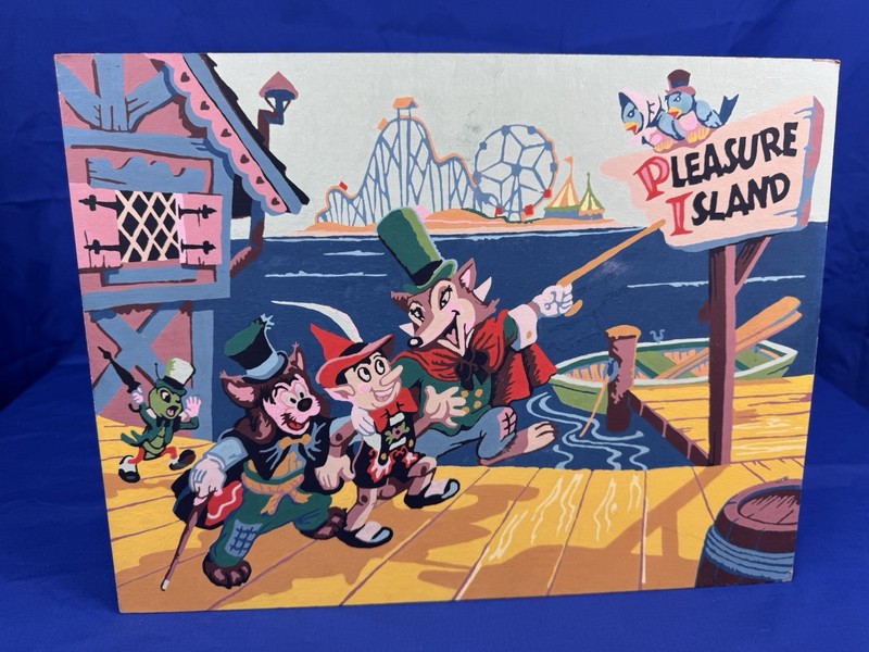 C.1955 Paint by Numbers PINOCCHIO w/ Original Jiffy Hanger, 16″ x 12 1/8″