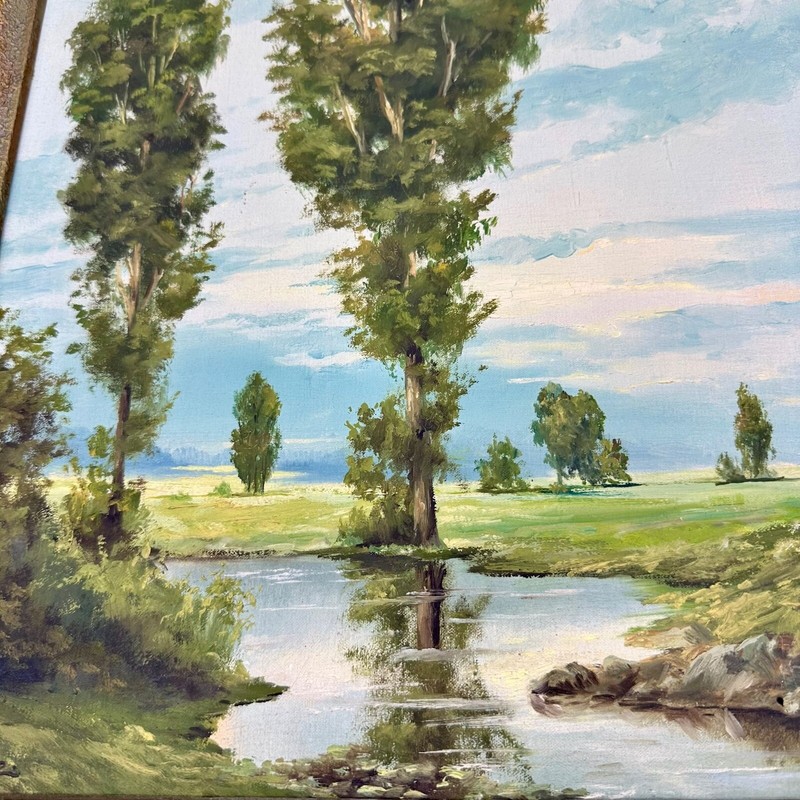 Herman Volz Landscape Oil Painting Original Framed On Canvas, Vintage gallery
