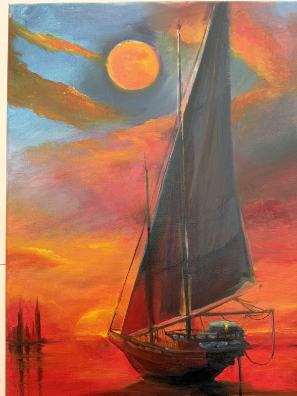 Original painting oil, 16x20 inch, Nautical landscape, Wall Art Decor, Home gift gallery