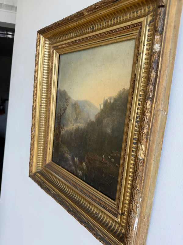 19th Century Antique Landscape Oil Painting "Gilded Frame" Belgique Art gallery