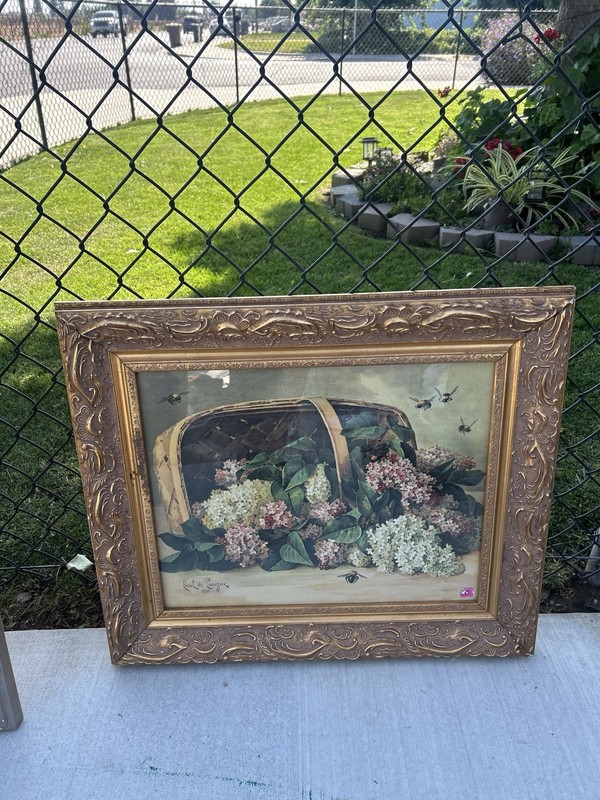 Paul de Longpre Framed Floral Basket & Bees Painting, Realism, 1899, Signed