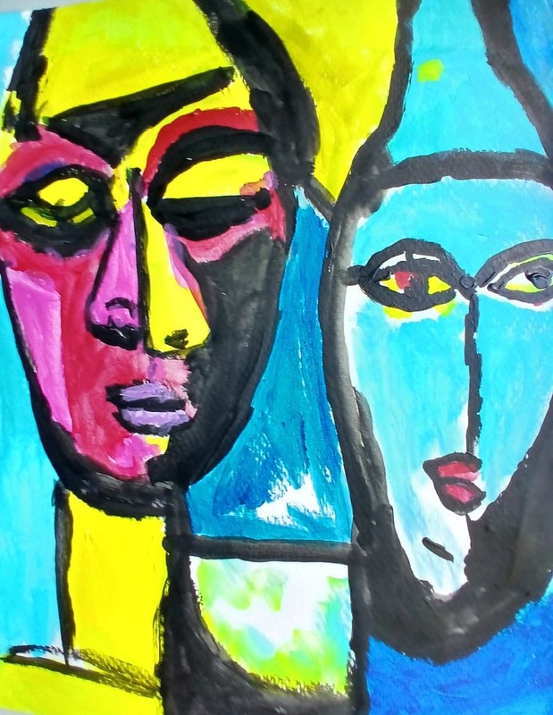 Expressionism/Abstract Happy Couple Signed 11x14 Colorful Hand Made Art Painting gallery