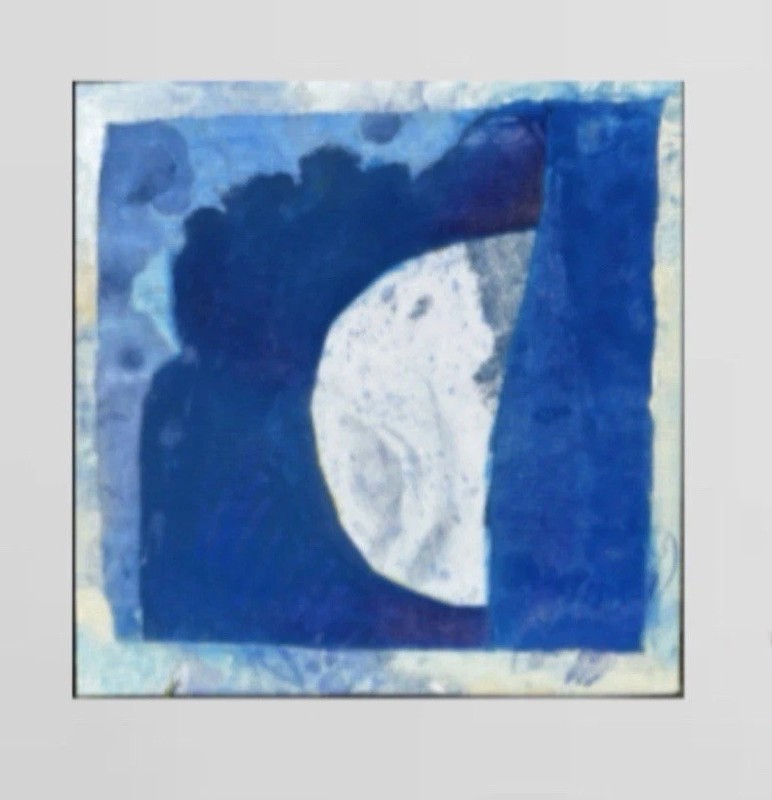 French Revolution Moon Painting Blue Sky Night Abstract Art Modern Signed OOAK